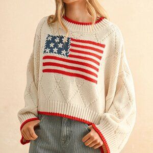 Women's American Flag Sweater - Red, White, and Blue